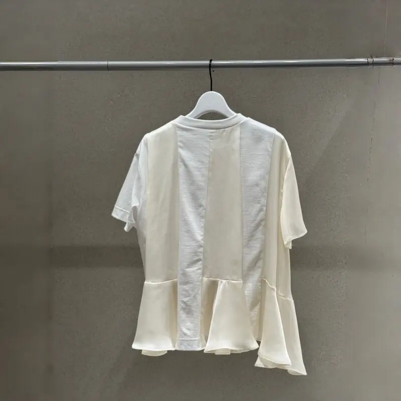 SAC Japanese 26 Summer Pleated Splicing Loose T-Shirt Casual Versatile Short Sleeve Top