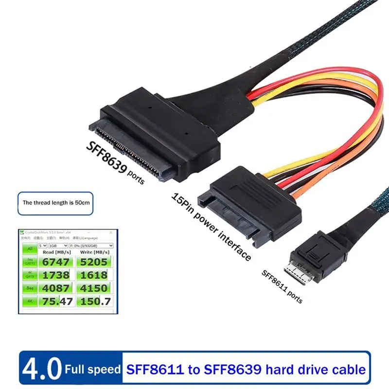 ABAI Mini SAS Oculink 4I High-Speed PCIE 4.0 SFF-8611 To 8639 U.2 Hard Disk Data Cable SFF8611 To SFF8639 Hard Disk Cable