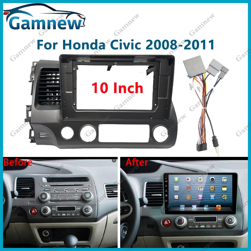 

10 Inch Car Frame Fascia Air Conditioning Outlet Grille Adapter Radio Fitting Panel Kit For Honda Civic 2008-2011