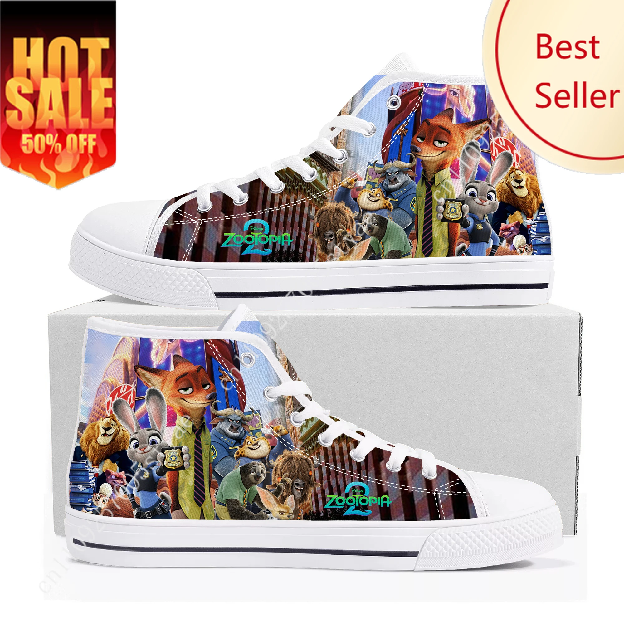 

Zootopia 2 High Top Sneakers Disney Cartoon Movie DIY Decorate Shoes Design Your Photo Party Holiday Gifts Custom Shoe