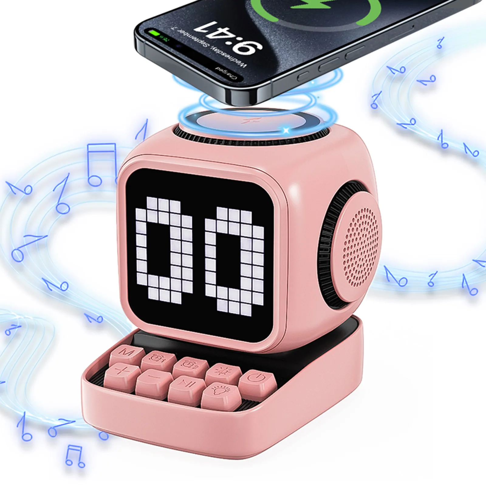 

Wireless Charger Bluetooth Speaker Mini Computer Appearance Magnetic Dual Alarm Clock For iPhone 17 Samsung Xiaomi Fast Charging