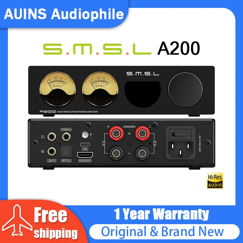 SMSL A200 High Resolution Power Amplifier USB HDMI Optical 24bit/192kHz Bluetooth5.0 70W 100W Dual Track With Remote Control