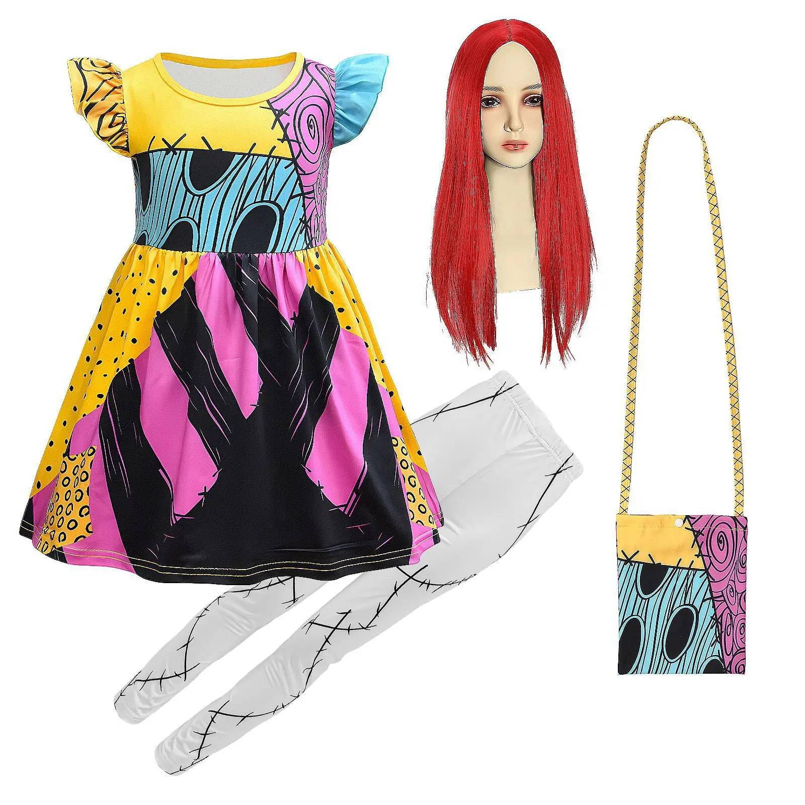 

Детское платье для косплея «Кошмар в канун Рождества», страшный призрак невесты, платье со скелетом, полосатый костюм персонажа на Хэллоуин