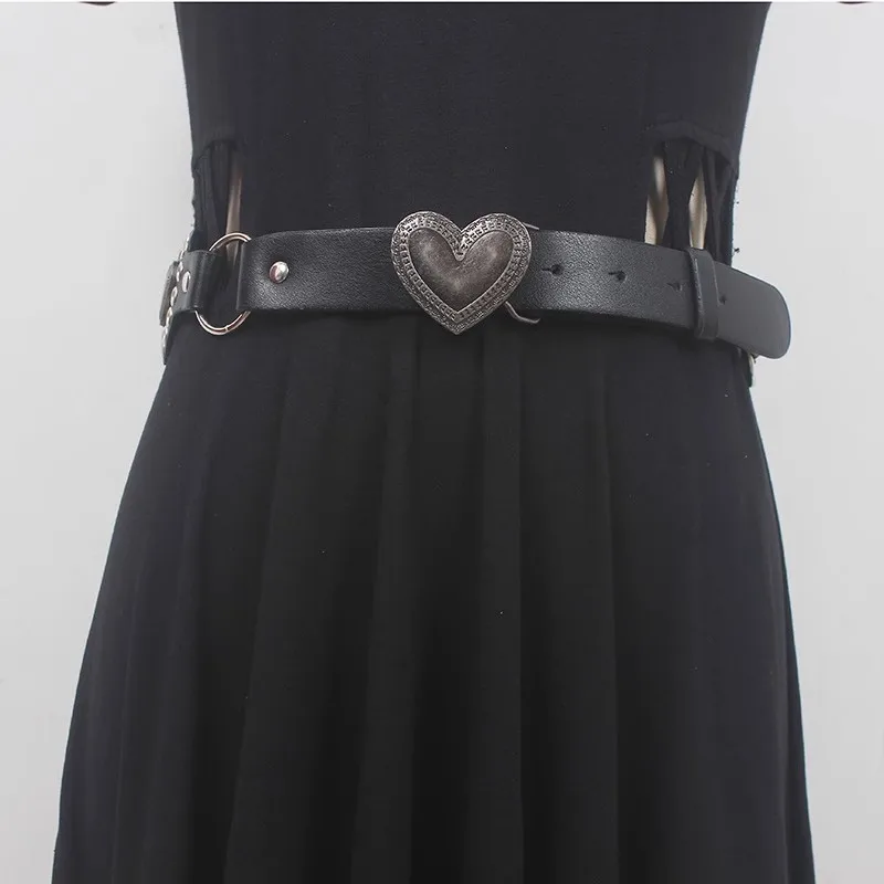 Women's Fashion PU Leather Heart Buckle Cummerbunds Female Dress Corsets Waistband Belts Decoration Wide Belt R522