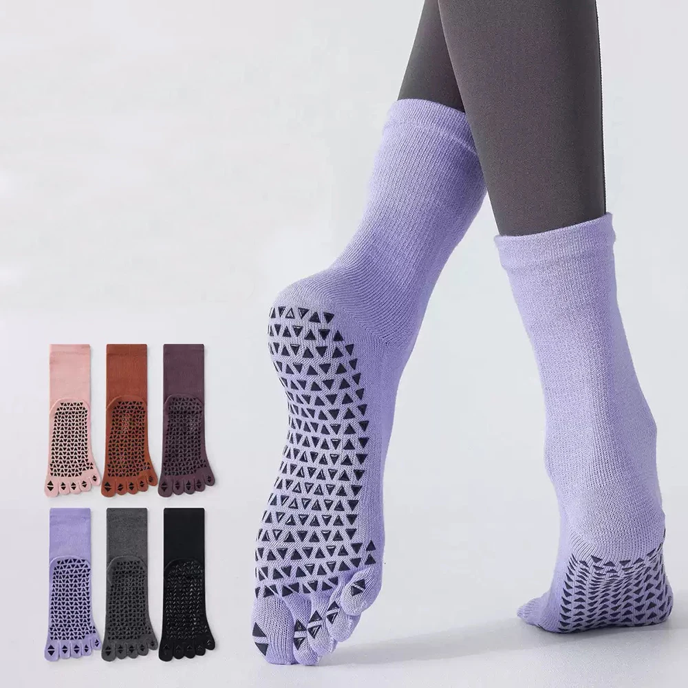Professional Women Five Finger Yoga Socks Silicone Anti-slip Pilates Ballet Dance Fitness Socks Breathable Indoor Floor Socks