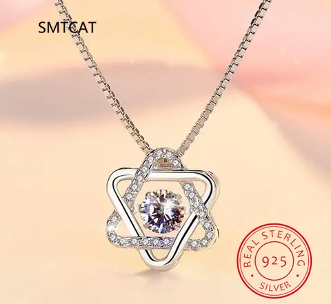 여성을위한 진짜 Moissanite 다이아몬드 Hexagram 펜던트 목걸이 남성 100% 925 스털링 실버 스타 데이비드 파티 파인 쥬얼리 선물