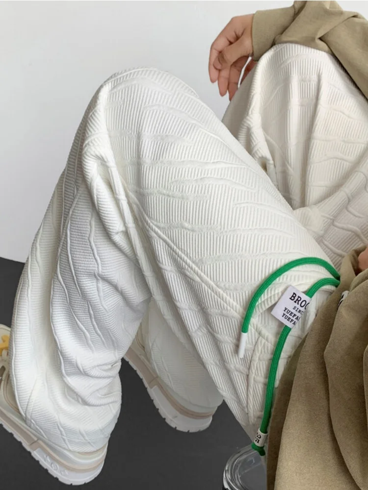 

Белые мужские повседневные брюки прямого кроя, свободные, с вышивкой, из плотной ткани, весенне-осенние, длинные, свободного кроя