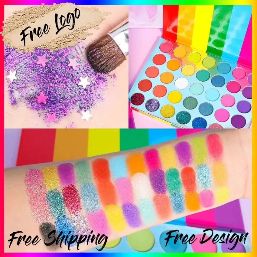 Custom Glitter Rainbow Eyeshadow Palette Waterproof Easy To Wear Long Lasting Pigment Shimmer Matte Private Label Bulk Makeup