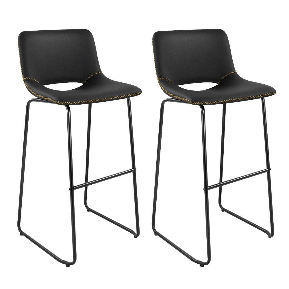 KKTONER Bar Stools Set of 2 Dining Chairs Counter Height Bar Stools with Backrest PU Leather Stools with Metal Leg and Footrest