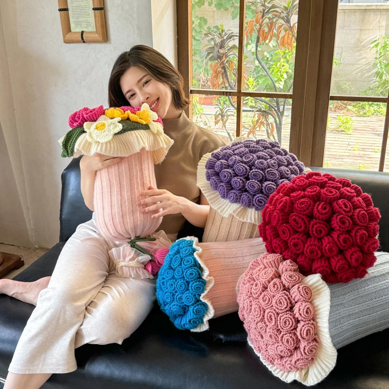 

Креативный комплект одеял с букетом розы (наволочка для букета снаружи + внутреннее вязаное одеяло) Декор для дивана, Рождественский подарок для девочек