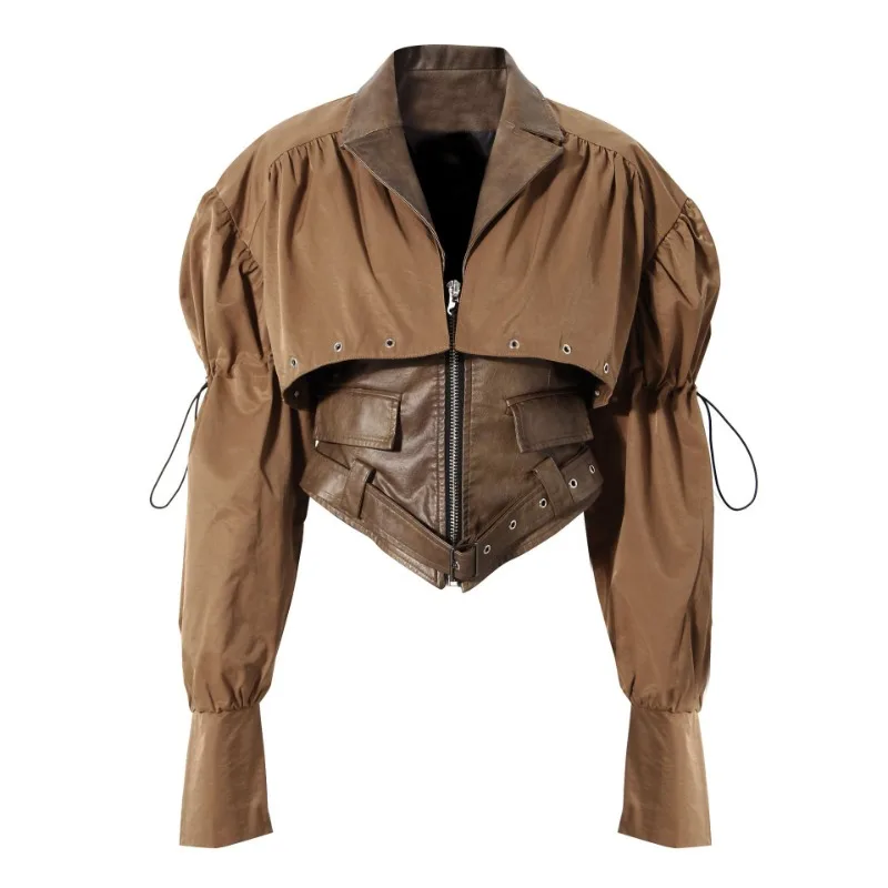 Women Spring Autumn Outerwear Tops Two-piece Sweatshirt Patchwork Loose Waist Long Sleeve Niche Vintage New Design Brand Trends