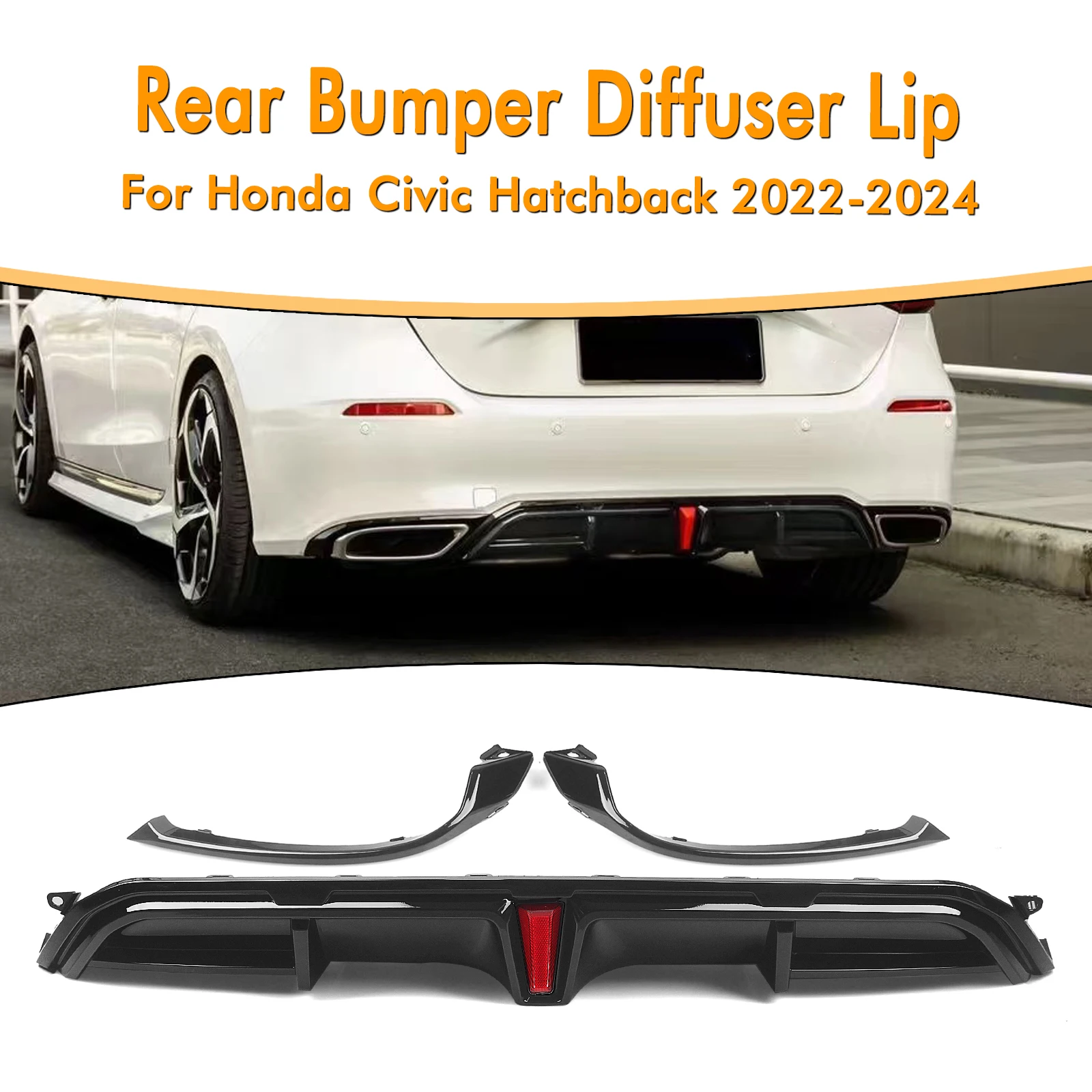 

For Honda Civic Hatchback Models Only 2022-2024 Yofer Rear Bumper Diffuser Lip Gloss Black Boot Tail Spoiler Splitter Protector