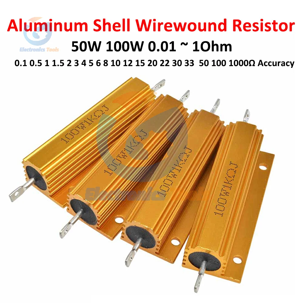 50W 100W Aluminum Power Metal Shell Case Wirewound Resistor 0.01-1Ohm  0.1 0.5 1 2 3 4 5 6 8 10 12 15 20 22 30 33  50 100 1000Ω
