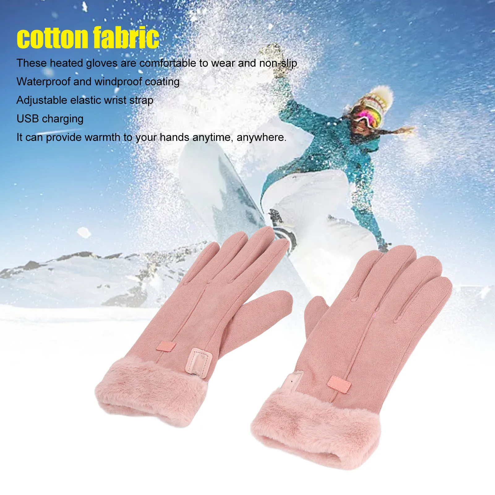

USB Heated Gloves Large Heating Area USB Charging Elastic Anti Slip Palm Warm Heated Gloves Waterproof Cotton for Cycling