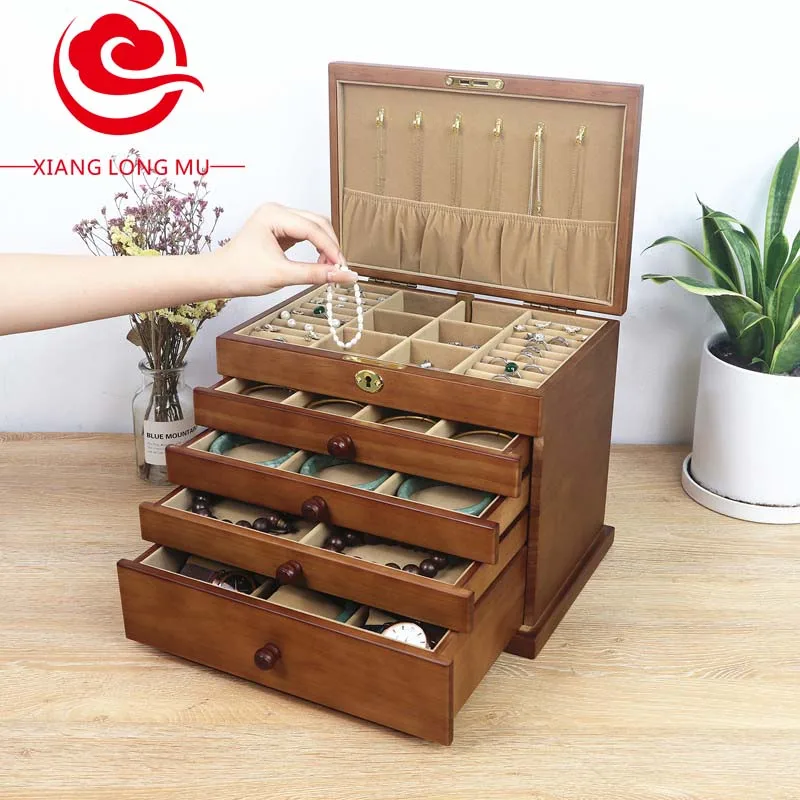 

Jewelry Drawer Chinese Storage Box Large Pine Box Luxury Three-dimensional Necklace Earrings Large Capacity and Exquisite.