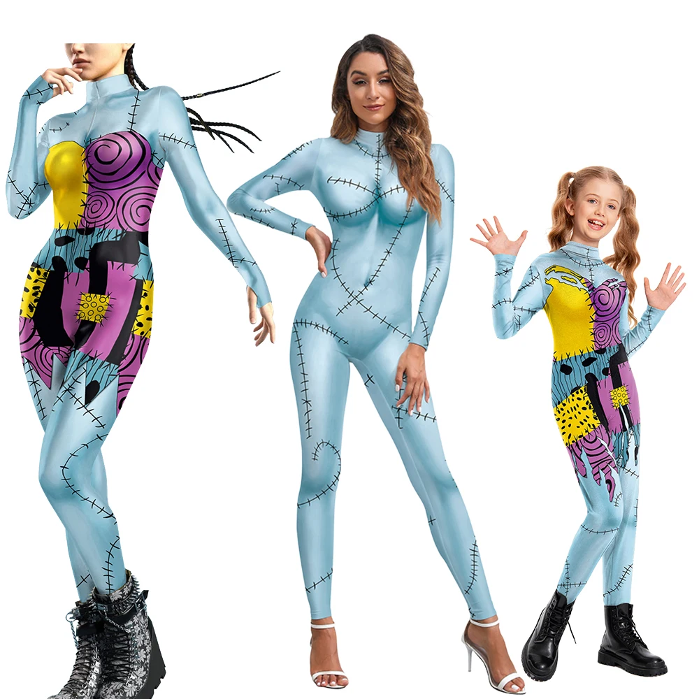 Zawaland Cosplay Film Sally Kostuum Vrouwen Kid 3D Gedrukt Catsuit Jumpsuit Halloween Party Fancy Dress Zentai Body