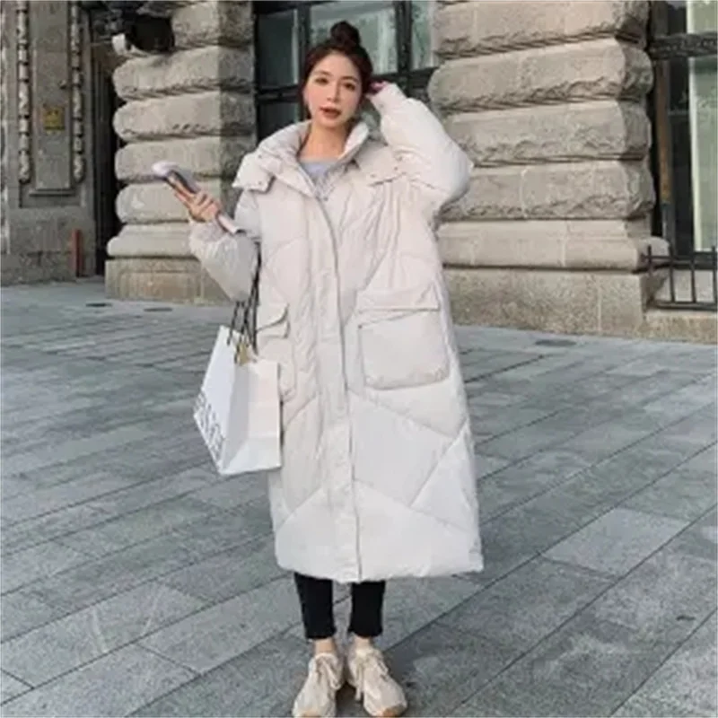 New Women 2023 Down Cotton Coat Winter Female Long Parkas Large Size Hooded Jacket Outwear Loose Overcoat Versatile Tideway