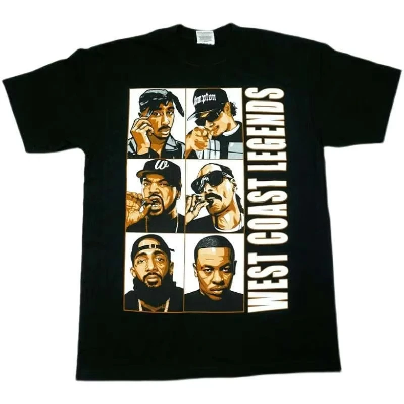 West Coast RAPPER 2PAC 50Cent Rap OG Street Dance BBOY Loversize HipHop Camiseta de manga curta verão masculino e feminino casual top