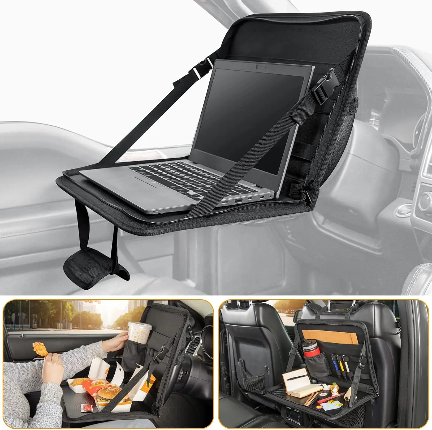 3 in 1 Steering Wheel Eating Tray, Car Back Seat Laptop Desk, Multifunctional Office Bag, Car Work Table for Writing, Organizer