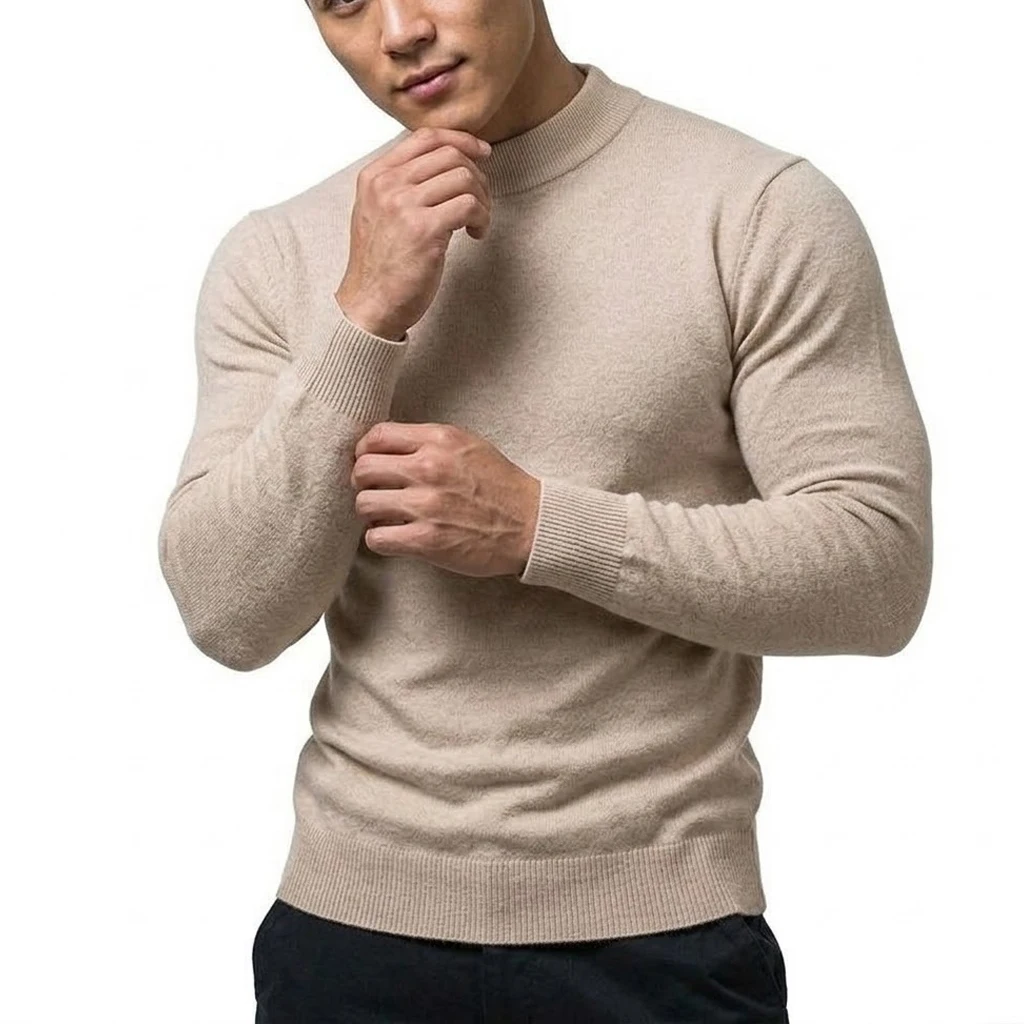 Herbst Herren Strickpullover mit Stehkragen Langarm Casual Pullover Slim Fit Einfarbig Thermo Rollkragenpullover Winterkleidung für Männer – Detail 4