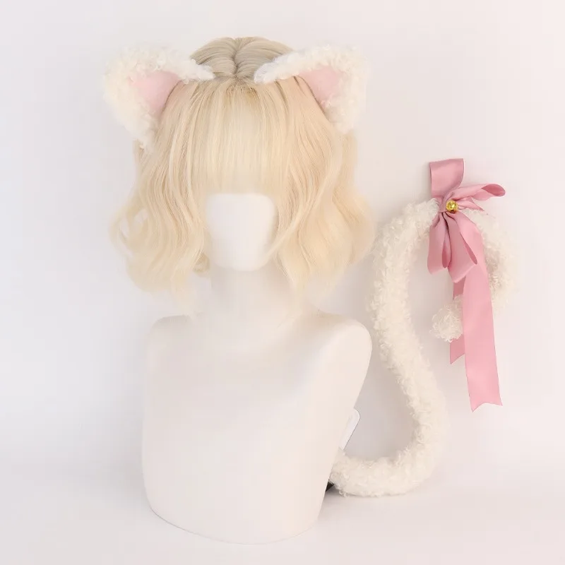 Handwork Cute Puppy Kitten Fluffy Headwear Tail Lolita Girl Faux Fur Animal Furry Tails Cosplay Performance Props