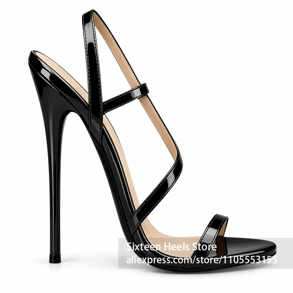 16cm Patent Leather Spiral Strap Stiletto Sandals Open Toe Wavy Wrap High Heels Sexy Style Lacquered Heel Summer Shoes for Women