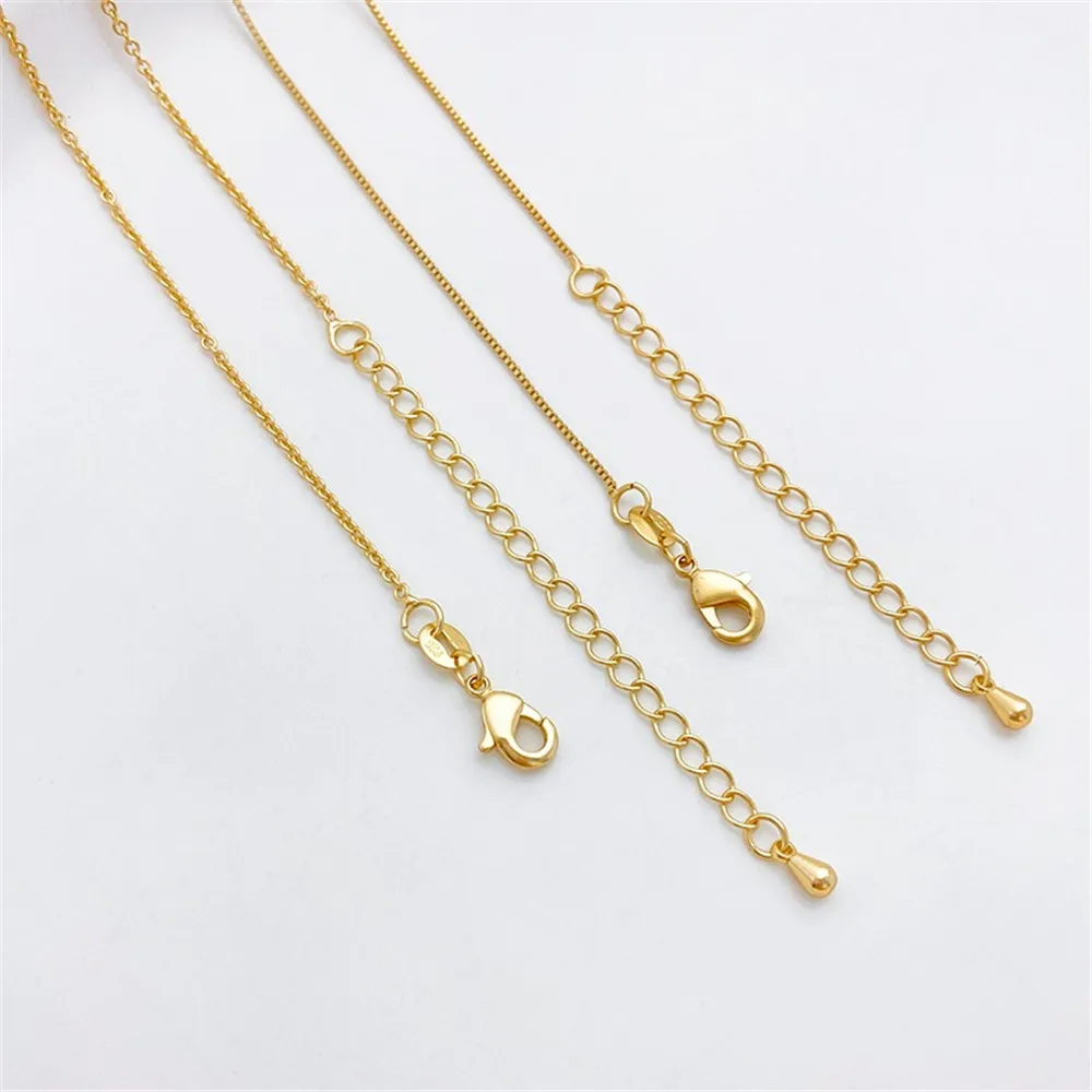 14K Gold-plated 925 Steel Printed Finished Collarbone Necklace with Extended Chain DiyO-shaped Chain Box Chain Spacer Bead Chain