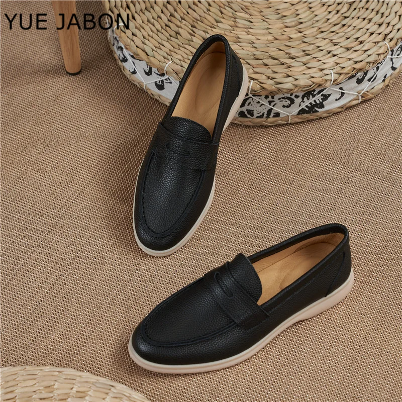 

Men Flat Loafers 2026 Frosted Cow Real Leather Flat Shoes Comfortable Non Slip Trendy Fashion Lightweight Outdoor Casual Shoes