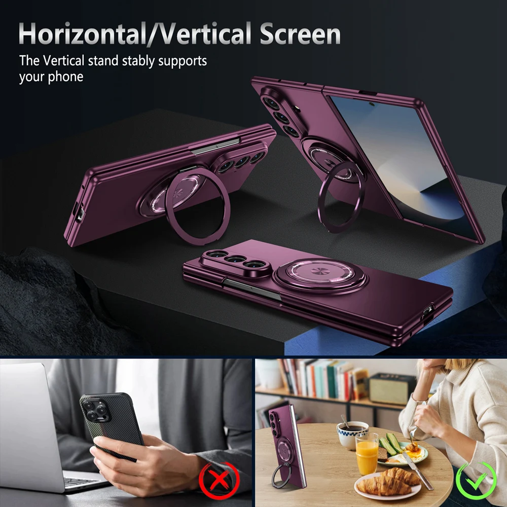 KEYSION 360°Rotating Magnetic Ring Stand Phone Case for MagSafe for Samsung Galaxy Z Fold 7 5G Wireless Charging Hard Back Cover