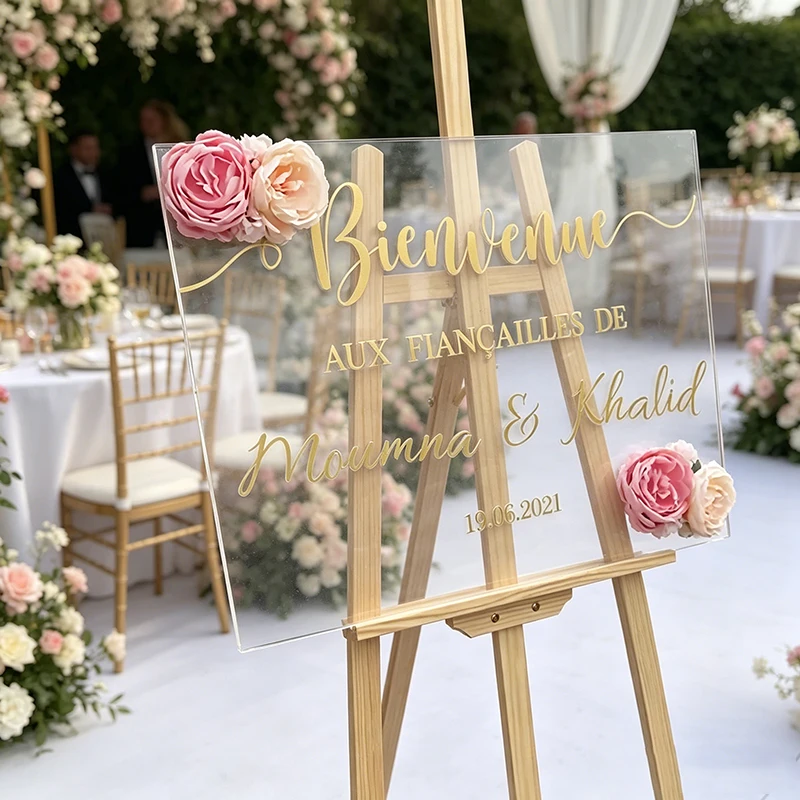 Wedding Welcome Sign Vinyl Stickers Custom Name and Date Wedding Mariage Birthday Parties Decals Unique Mirror Sticker Mural Art