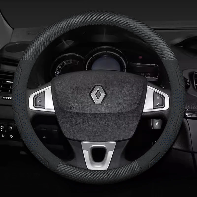 For Renault Clio Megane 3 Scenic Laguna Logan Kadjar Kangoo Sandero CAPTUR DUSTER Carbon fiber Suede Car Steering Wheel Cover