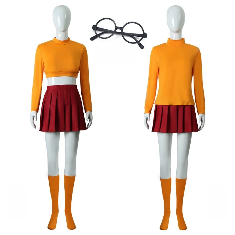 

Manduh Skuib Dog Velma Косплей Костюм Хэллоуин Ролевое Представление Женская Традиционная Одежда Сценический Костюм