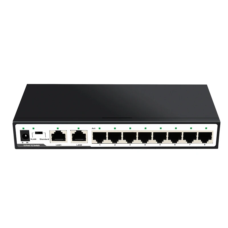 

10 портов, 10/100/1000 Мбит/с, неуправляемый Ethernet-коммутатор, 8 + 2 порта Uplink, поддержка изоляции VLAN, гигабитный сетевой концентратор