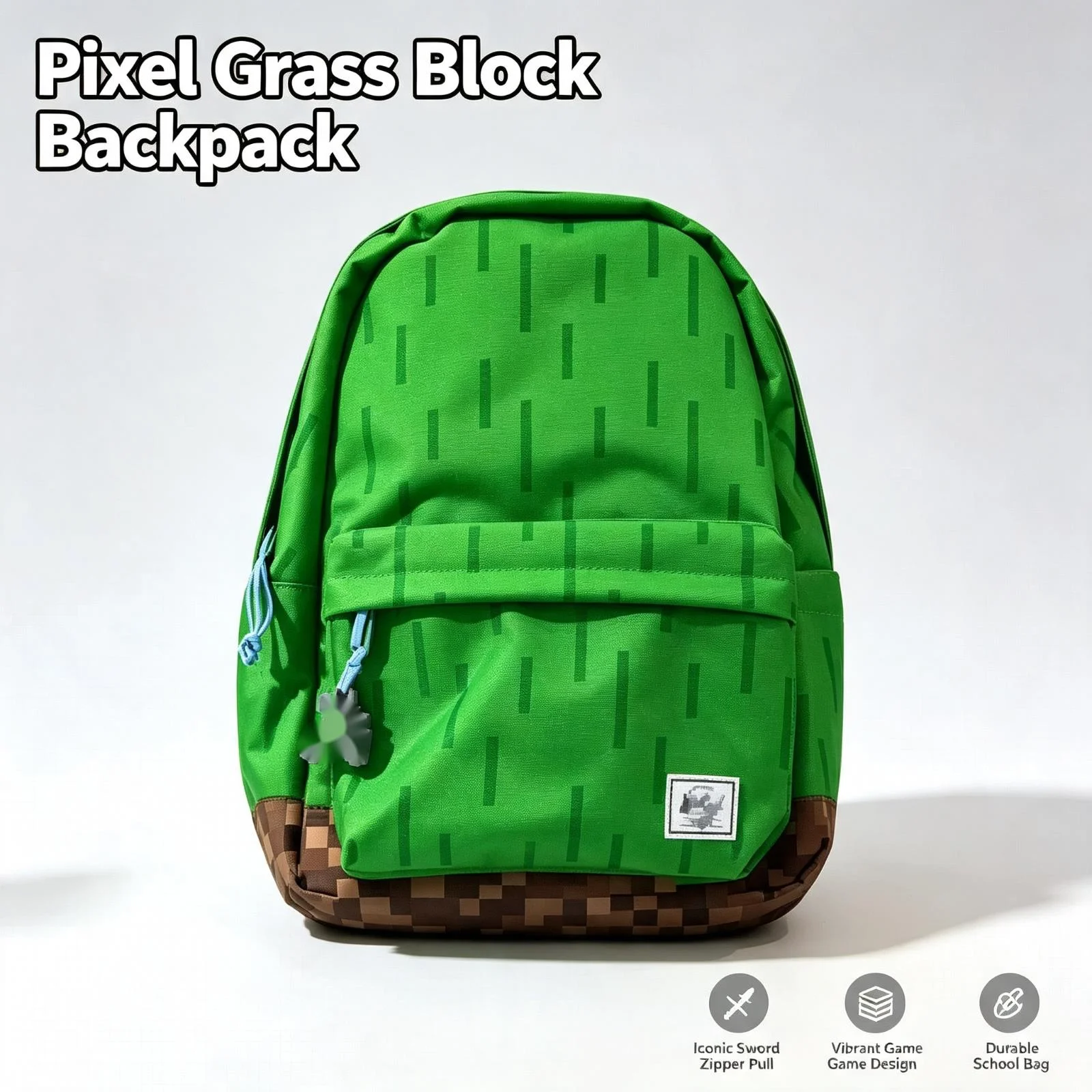 Game Pixels World Grass Block Print Backpack Kid Student School Bag Large Capacity Daypack Outdoor Travel Backpack for Boy Girl