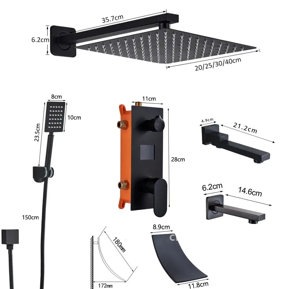 Матовый черный смеситель для душа в ванной комнате, цифровой дисплей, дождевая черная душевая система для ванны, водопад, смеситель для душа, смеситель для ванны