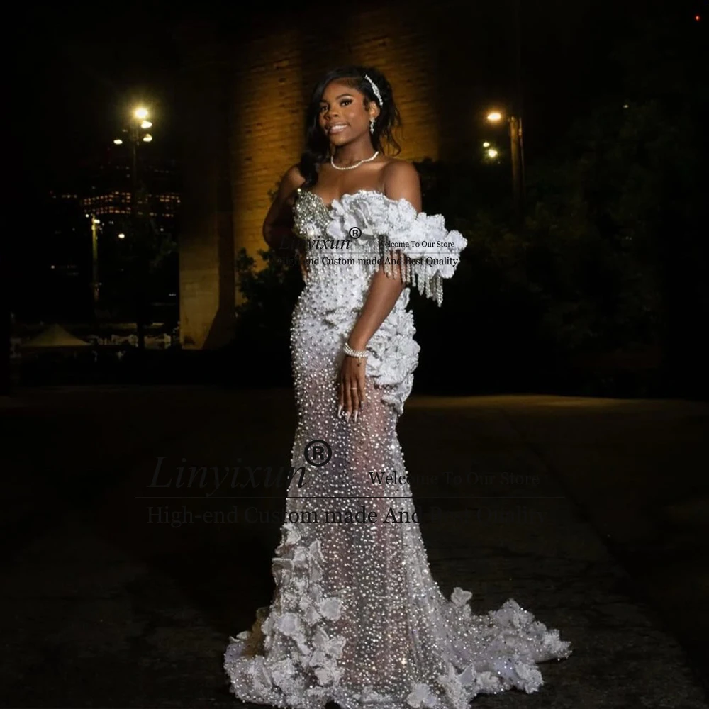 Vestidos de graduación sexis con diamantes de imitación 2026, vestidos de fiesta de boda de sirena florales con purpurina, vestidos sin mangas con cuentas personalizados para noite