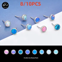 8/10PCS G23 Titanium Insert Needle Nose Nail Head Multi-Color Opal Men's And Women's Fashion Lip Stud Ear Stud Piercing Jewelry