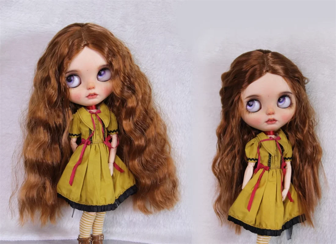 Blythes doll wig fits into the new 1/69-10in size fashion medium foam roll super soft silk wig for women black lily-valley white
