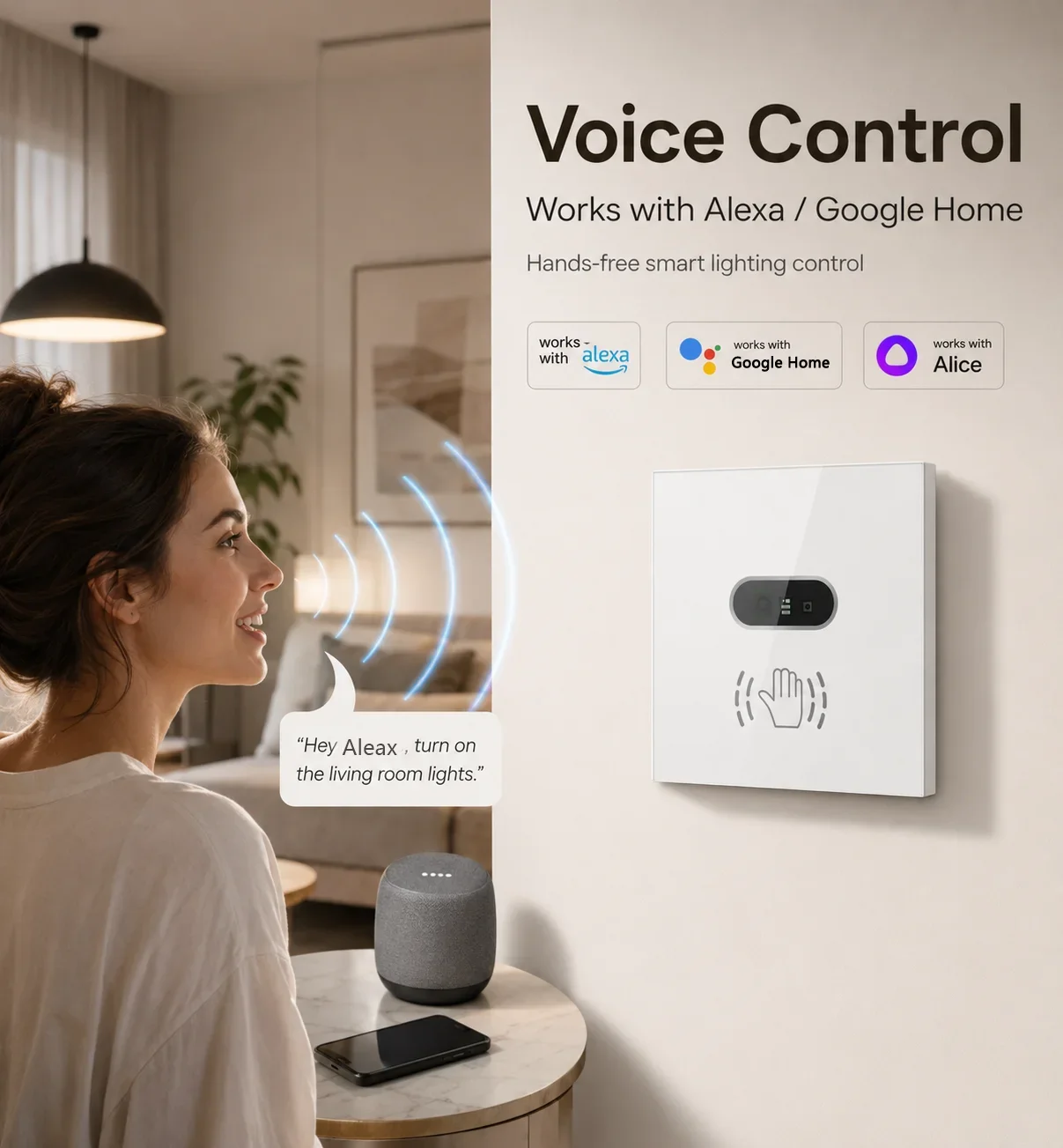 Touch Free Infrared Sensor Smart Wall Switch WiFi Tuya Smart Life APP Remote Control Timer Voice Control Light Switch for Home