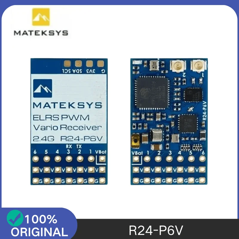 180mW ELRS Receiver: Matek R24-P6V 2.4GHz PWM with Vario Sensor, 22.5dbm High Power for Long Range FPV & RC Drone