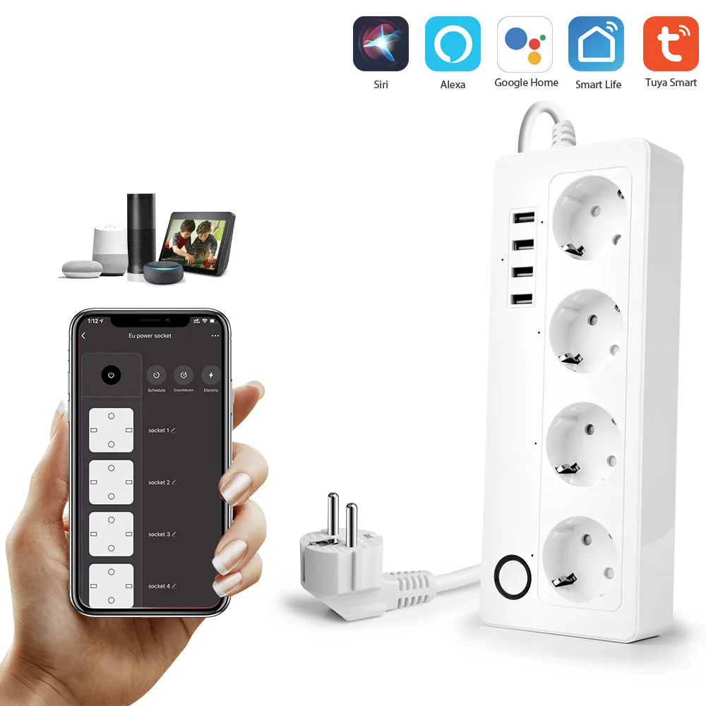 Tuya WiFi Smart Remote Control EU Plug With 4 USB Recharge Ports Support Alexa Voice Control