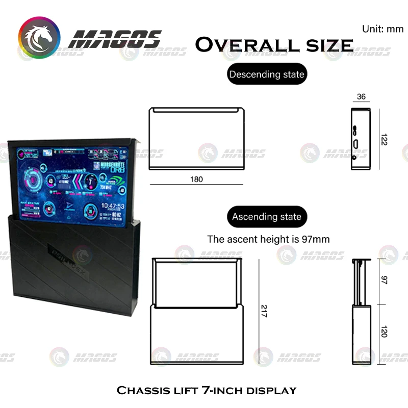 Pc Case Elektrische Auto Lifter Display 7 Inch Computer Secundaire Screen Temper Dynamic Video Monitoring Aida64 Voor Helios Chassis