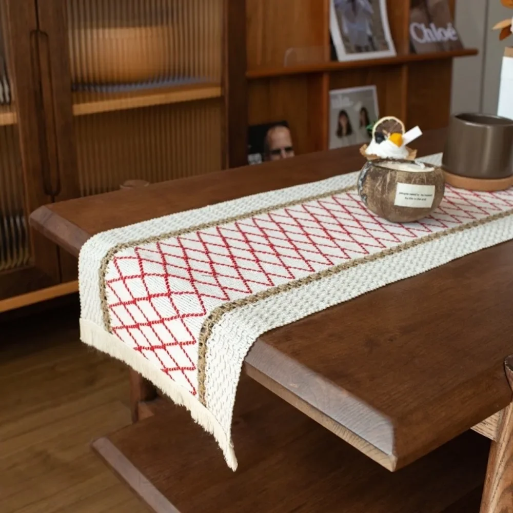 Luxury Insulation Table Mat Cover Towel Vintage Plaid Cotton Linen Table Runner Placemat Wedding Decor for Home Dining Party A2