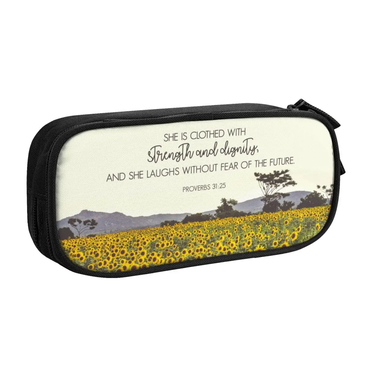 Custom Proverbs And Sunflowers Pencil Case for Girl Boy Large Storage Flower Pen Bag Box School Supplies