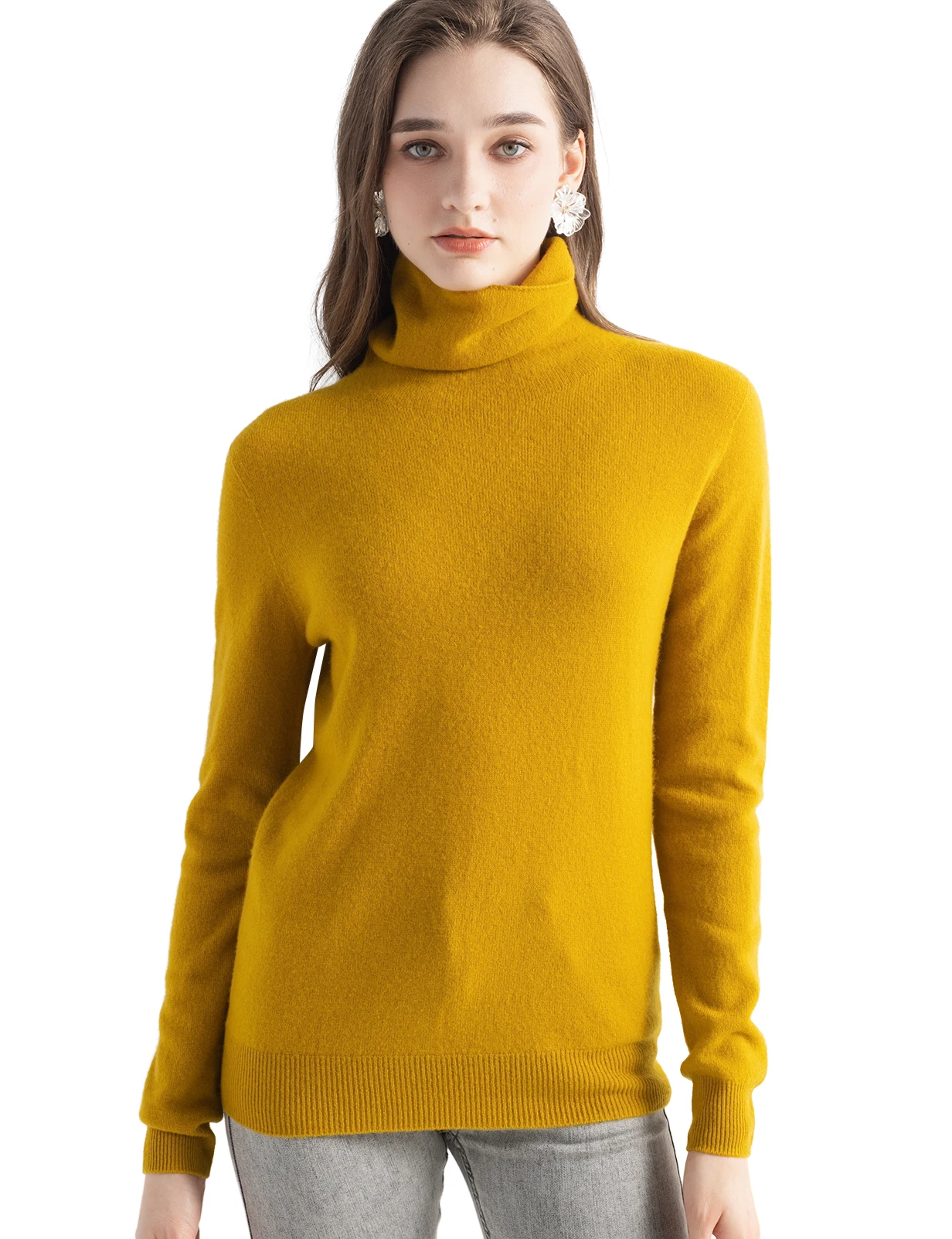 المرأة محبوك البلوزات سترة الكشمير المعنقة 100% ميرينو الصوف الياقة المدورة طويلة الأكمام البلوز الخريف الشتاء الملابس Top البلوز #3