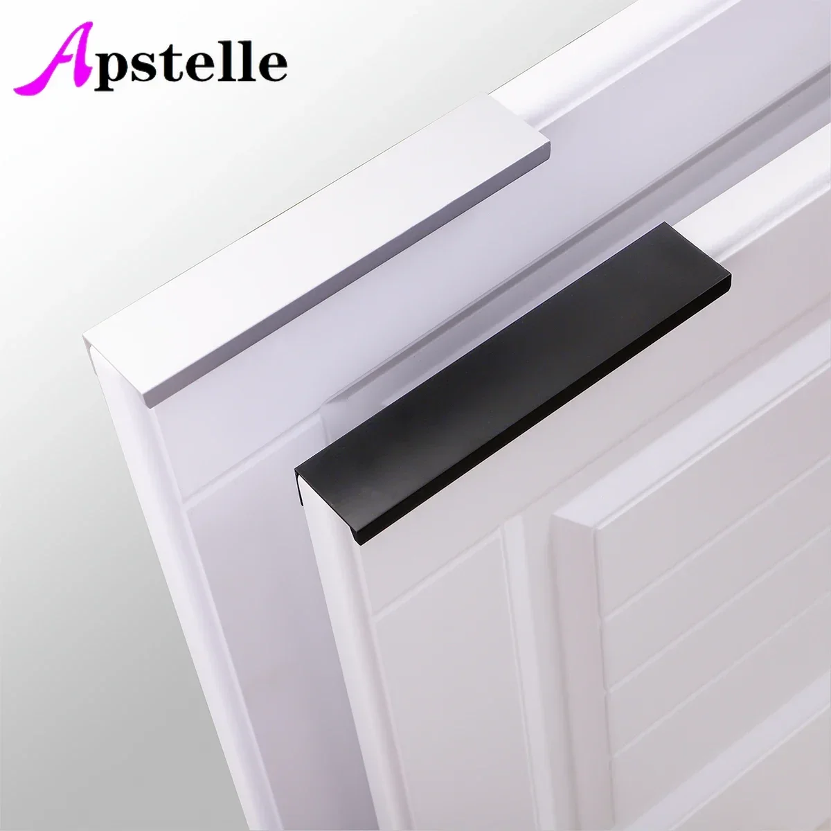 Apstelle Black Silver Hidden Cabinet Pulls Aluminum Alloy Kitchen Cupboard Handle Drawer Knobs Furniture Handle Bedroom Hardware