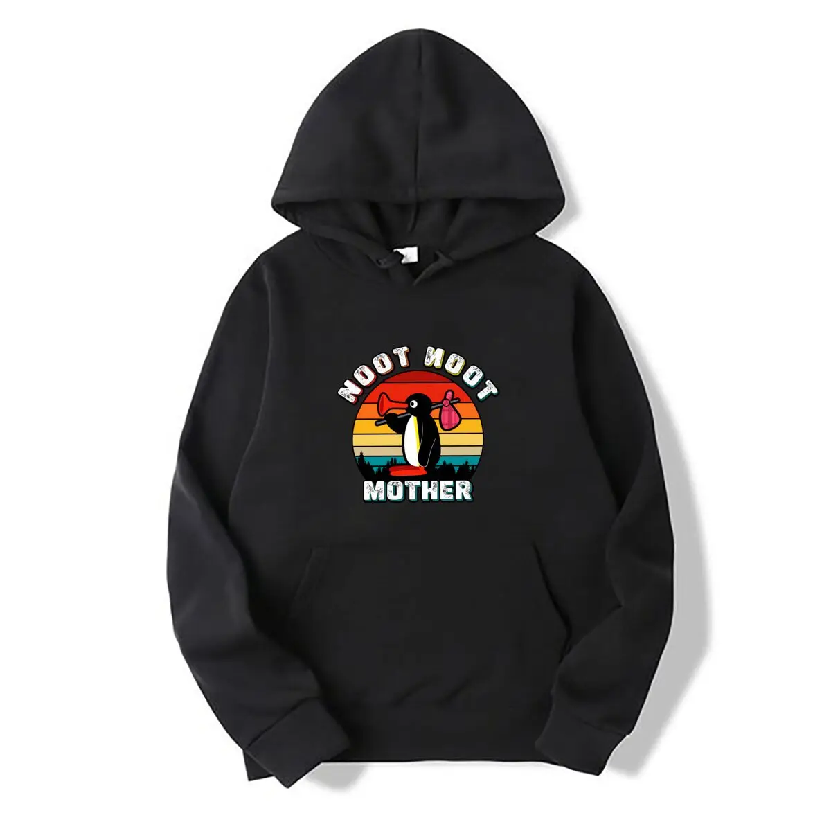 Not Noot Mother Penguin Bindle Retro Sunset Design Autumn and winter hooded sweatshirts