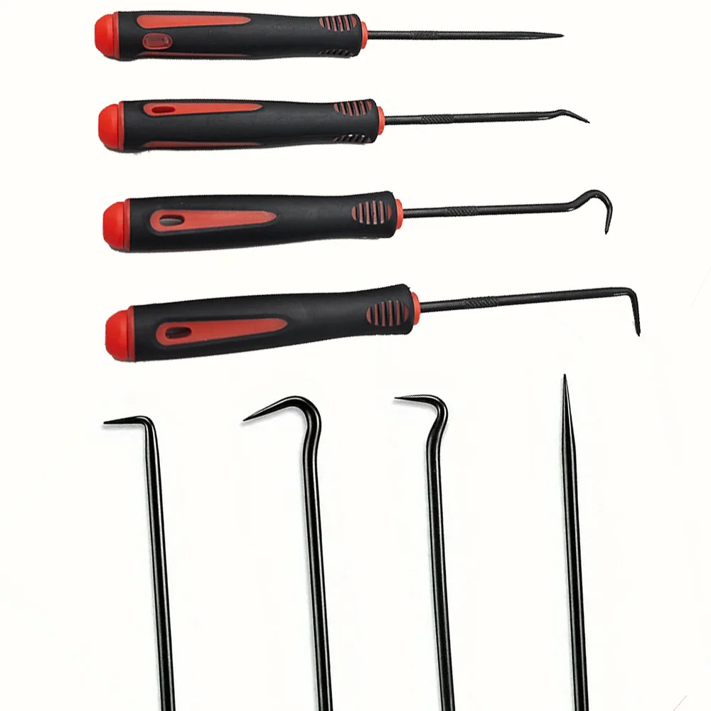 مجموعة خطافات اختيار السيارة مكونة من 4 قطع - مفكات ختم الزيت على شكل حرف O مع مزيل ساحبة، أداة أساسية لختم الحلقة على شكل حرف O وحشية