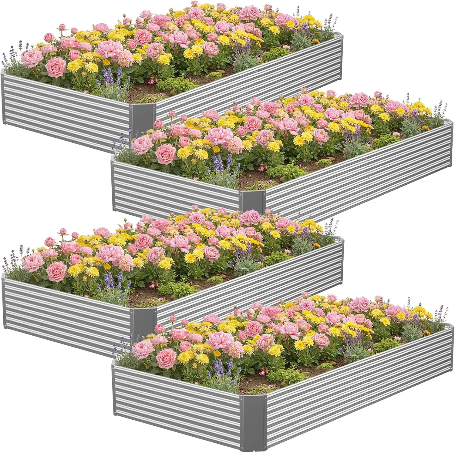 

Комплект из 4 оцинкованных стальных грядок-клумб 8x4 фута, металлические ящики для овощей, трав и цветов, простая сборка, устойчивость к ржавчине