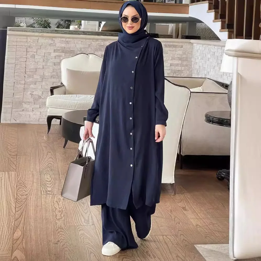 Set celana longgar lengan panjang wanita, Busana Muslim, setelan Abaya, blus Vintage, setelan cetakan Islam, mode Arab